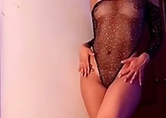 Natural tits bouncing in erotic solo lingerie show