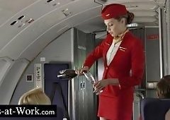 Brunette Elena Koshka Gives Quickie to Air Hostess on Plane