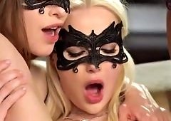 Blonde Lika Star, Ebony Romy Indy and Jayla De Angelis Perform Interracial Threesome Anal Fingering with