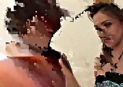 Brunette Lesbians Kiss and Lick in Acrobatic Clothed Pussy Play