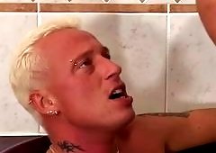 Tattooed Blonde Sharon Da Vale Pisses Then Rough Fucks In Steamy Shower