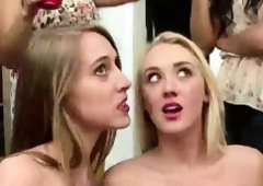 Lesbos teens sucking dildo in university sorority