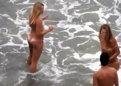 Nudist beach voyeur filming two stunning amateur babes