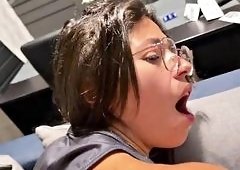 Brunette Squirts Cum on His Face