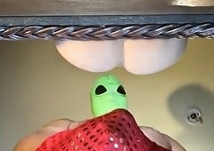 Fucking a toy to orgasm in an alien mask