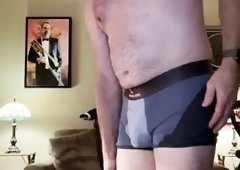 Horny dad gets naked and masturbates