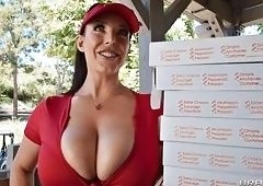 Angela White Shares Steamy Pizza Orgy with Gunnar Bishop, Chocolate God, Sly Diggler, Derek