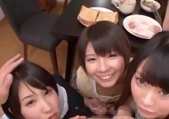 Riku Minato and also her Japanese GFs share a cock indoors