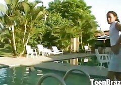 Brazilian Teen Girl with Small Tits Has Sex by the Pool